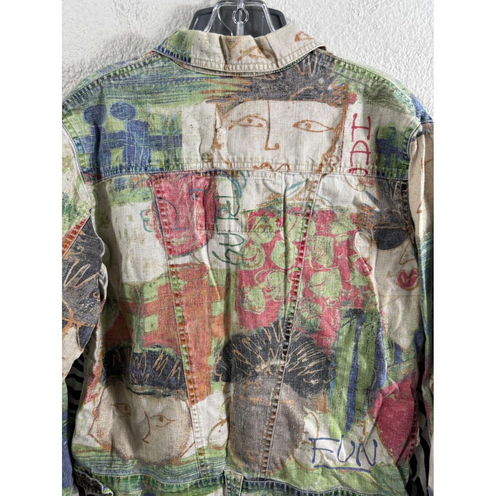 Chicos Lot of 3 Art to Wear Graffiti Face Denim Animal Print Jacket Size 0 - Picture 8 of 16
